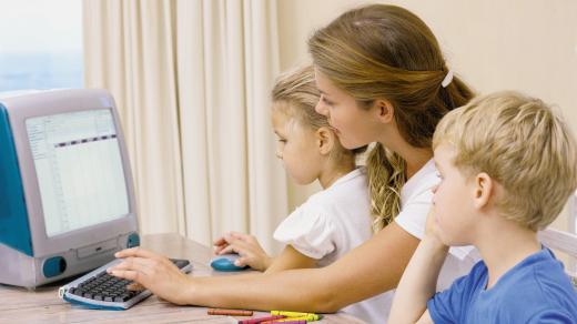 Děti, počítač, internet, rodič, matka