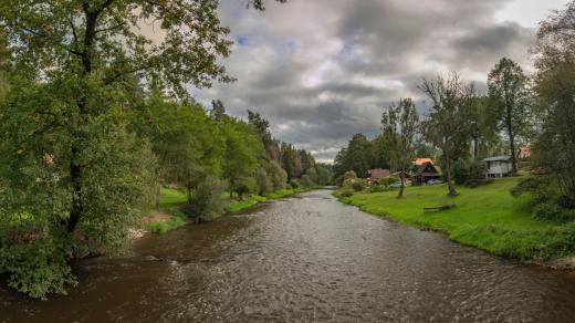 Řeka Malše u obce Plav