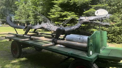 Šestimetrový kovový drak, který je symbolem věže na radnici v Trutnově, putuje do Brna