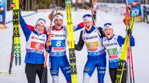 Čeští biatlonisté slaví na úvod mistrovství světa 2025 stříbro ze smíšené štafety