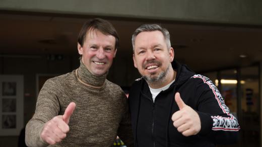 Fotbalový trenér František Straka a moderátor Pavel Horváth