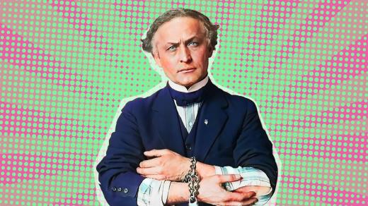Harry Houdini (koláž, digitálně kolorováno)