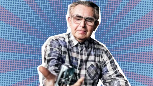 Jaroslav Foglar ukazuje ježka v kleci (koláž Český rozhlas)