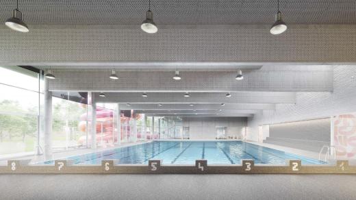 Vizualizace nových lázní v Krnově. Autorem vítězného návrhu je architektonické studio AOC architekti