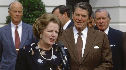 Britská premiérka Margaret Thatcherová a americký prezident Ronald Reagan ve Washingtonu 29. září 1983