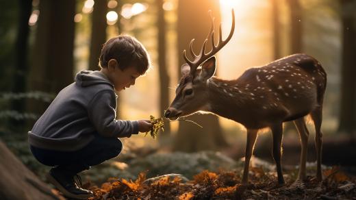 Malý chlapec a jelen