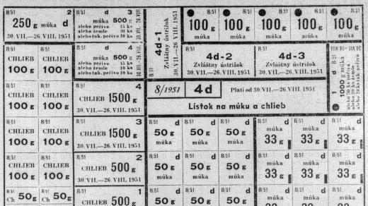 Potravinové lístky z roku 1951