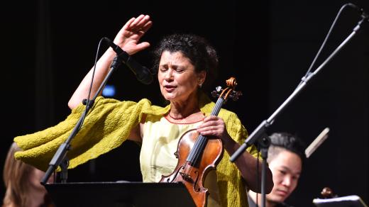 Iva Bittová při vystoupení s Jihočeskou filharmonií v lednu 2018