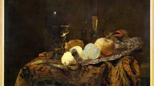 Willem Kalf (Rotterdam 1619 – 1693 Amsterdam): Zátiší se skleněnými poháry a citronem, mezi 1656–1663. Olej, plátno, 64,2 x 72 cm získáno 1945 z nostické sbírky v Praze