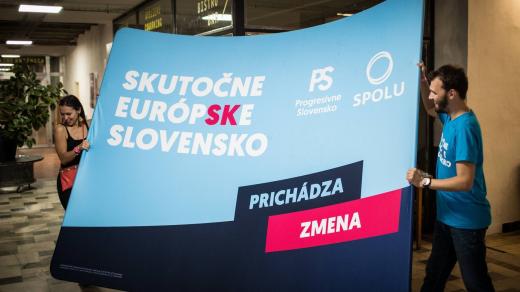 Volební noc koalice stran Progresivní Slovensko a Spolu po skončení hlasování ve volbách do Evropského parlamentu