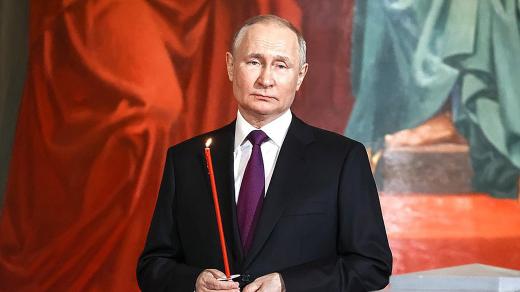 Vladimir Putin v dubnu 2023 při oslavě Velikonoc