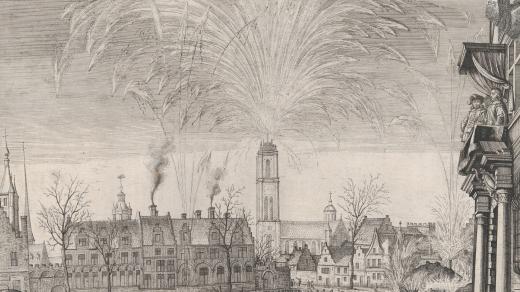 Ohňostroj na dobové kresbě ze 17. století