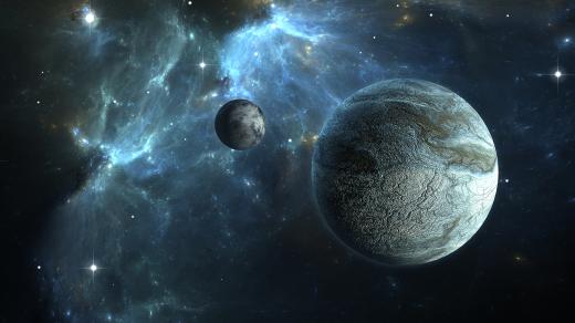 Takhle nějak by mohla vpadat exoplaneta a její měsíc (3D ilustrace)