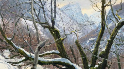 Adam Kašpar: Makaze v jarním sněhu, olej na plátně, 40x50 cm, 2021