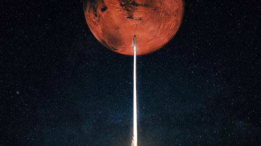 Raketa startující k cestě na Mars