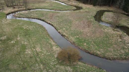 3D vizualizace meandrujícího úseku řeky Ploučnice mezi obcemi Hradčany (část obce Ralsko) a Veselí (část obce Zákupy)