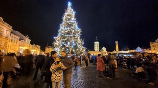 Vánoční strom na náměstí v Českých Budějovicích