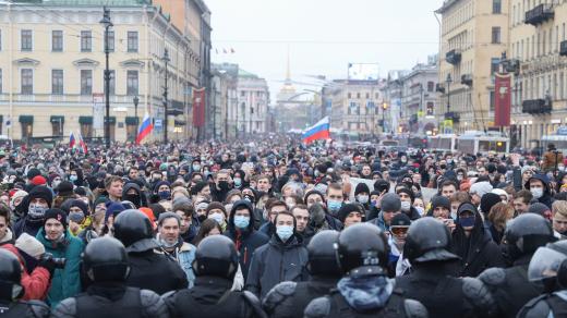 Protesty v Rusku proti zatčení Navalného (Protest against the detention of the opposition leader Alexey Navalny in St. Petersburg, Russia - 23 Jan 2021)