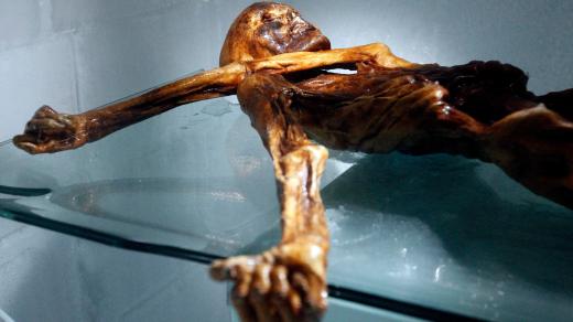 Ötzi, přírodní mumie stará přibližně 5300 let, nalezená v roce 1991 na italské straně hranic v Ötztalských Alpách, je dnes vystavena v muzeu v Bolzanu