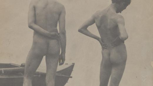 Thomas Eakins a John Laurie Wallace na pláži (cca 1883)