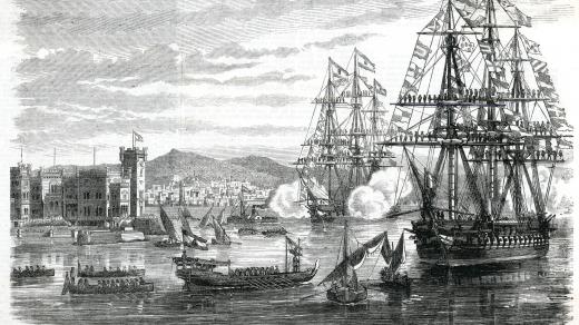 Rakouská fregata Novara s Maxmiliánem, císařem mexickým, na palubě v Miramaru