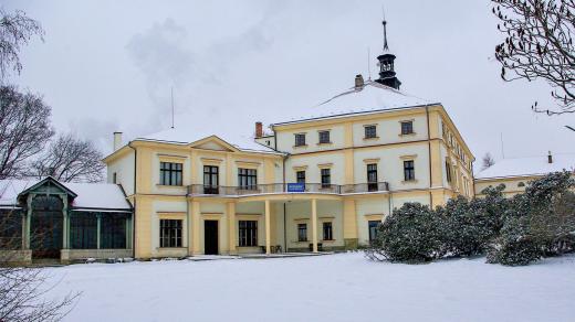 Kvasinský zámek průhledem z parku