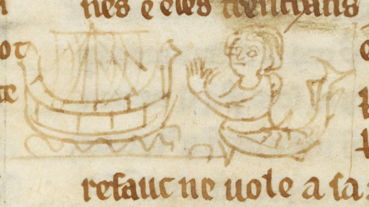 Mořská panna na obrázku ze středověkého rukopisu (14. století)