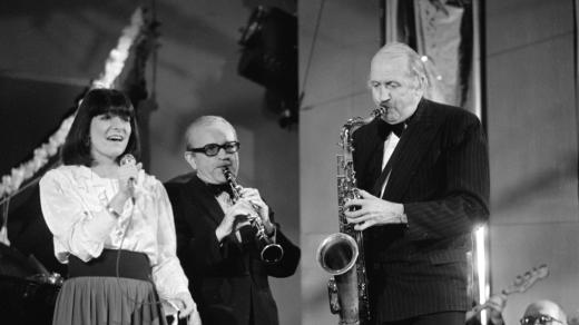Zpěvačka Anna K., klarinetista Ferdinand Havlík a saxofonista Evžen Jegorov