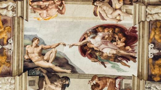 Michelangelova freska Stvoření Adama na stropě Sixtinské kaple