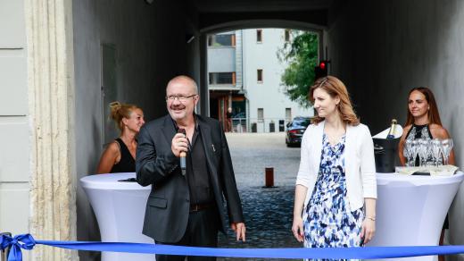 Ředitel Městského divadla Brno Stanislav Moša a primátorka Markéta Vaňková v červnu 2021 během otevření zrekonstruované budovy Městského divadla