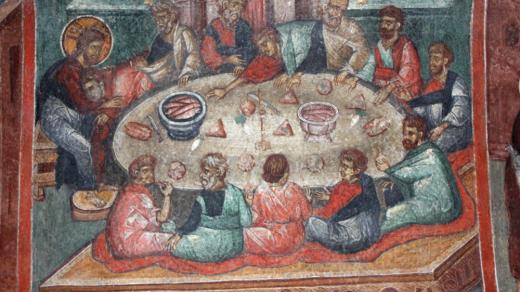 Poslední večeře. Freska z kláštera svatého Jiří