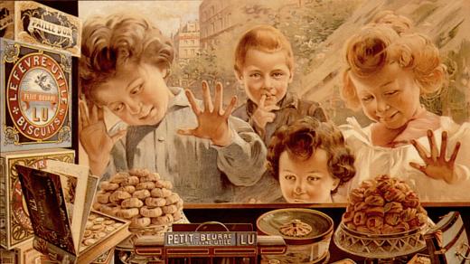 Děti před výlohou s bonbony