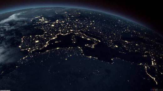 Planeta Země v noci, antropocén, elektřina, světelný smog