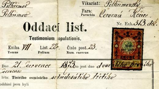 Detail oddacího listu z roku 1873