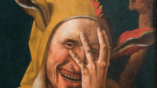 Holandský obraz Smějící se blázen připisovaný Jacobovi van Oostsanenovi