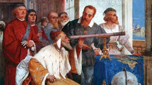 Giuseppe Bertini: Galileo Galilei předvádí svůj dalekohled