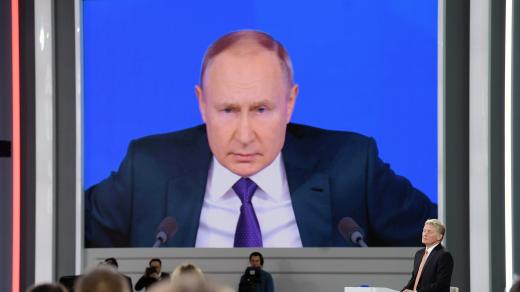 Ruský prezident Vladimir Putin na výroční tiskové konferenci v Moskvě