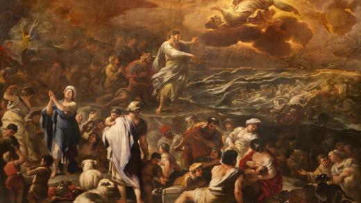 Luca Giordano: Mojžíš převádí Izraelity přes Rudé moře