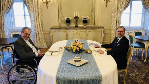 Prezident Miloš Zeman a premiér Petr Fiala (ODS)
