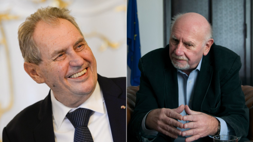 Miloš Zeman (vlevo) nepřímo potvrdil, že uvažuje o jmenování nového šéfa Ústavního soudu. Připustil i variantu, že by nástupce Pavla Rychetského (vpravo) vybral ještě před koncem prezidentských lednových voleb