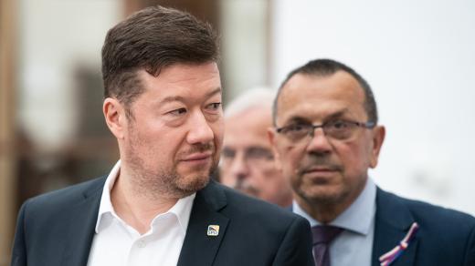 Tomio Okamura na tiskové konferenci SPD