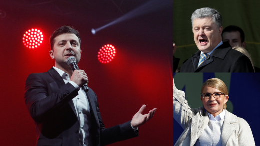 Favoriti ukrajinských prezidentských voleb: zleva Volodymyr Zelenskyj, Petro Porošenko a Julija Tymošenková